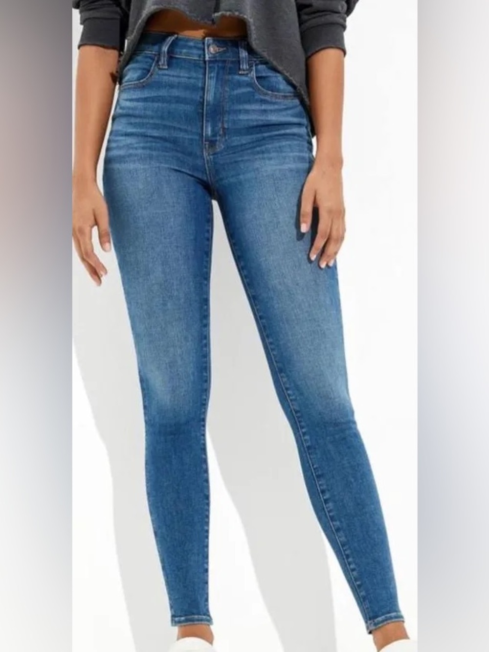 American Eagle Outfitters High Rise Skinny Stretch Denim Medium Blue Wash 4 Long